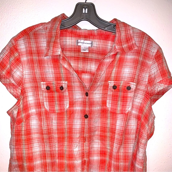 Christopher & Banks Large Check Capped Sleeve Button Down Shirt - Picture 3 of 6